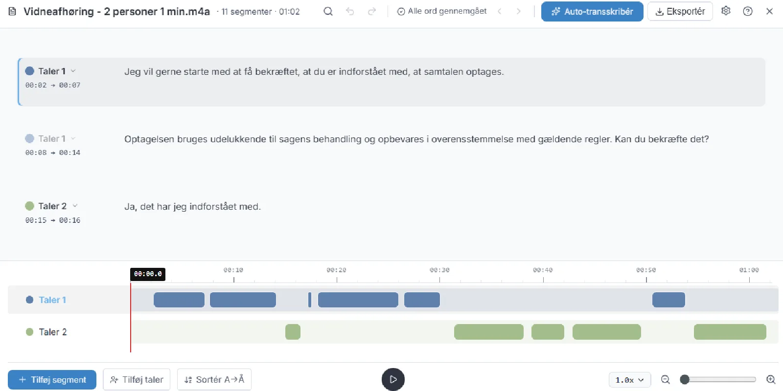 Transkribering af lydoptagelse til søgbar tekst